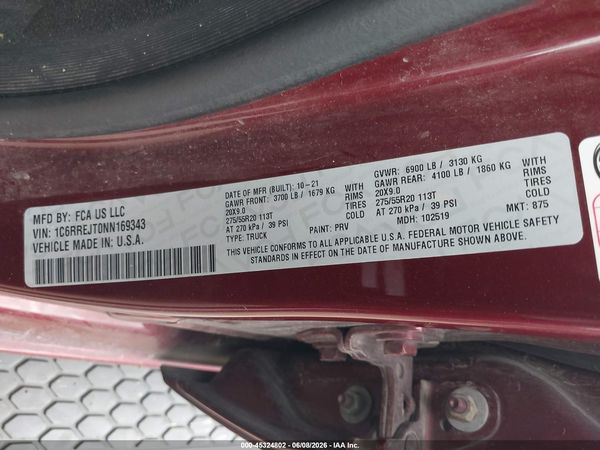 2022 RAM 1500 LARAMIE  4X2 5'7 BOX