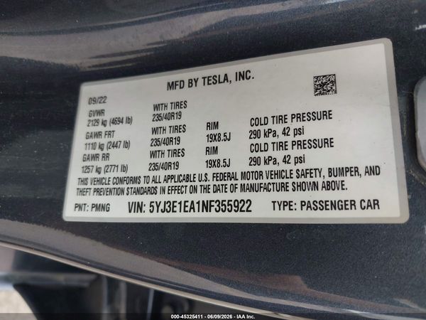 2022 TESLA MODEL 3 REAR-WHEEL DRIVE