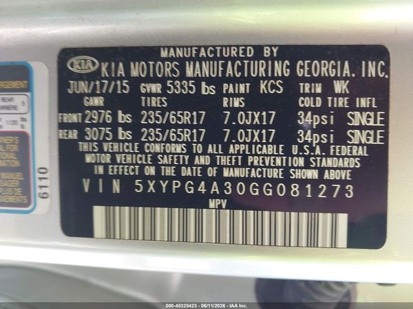 2016 KIA SORENTO 2.4L LX