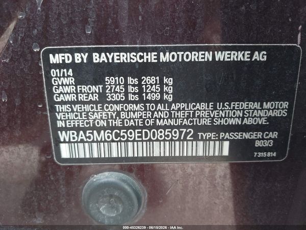 2014 BMW 550I GRAN TURISMO GT