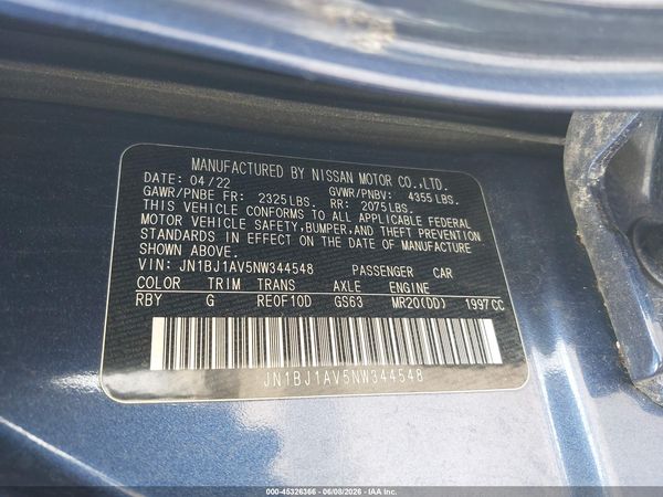 2022 NISSAN ROGUE SPORT S FWD XTRONIC CVT — I9