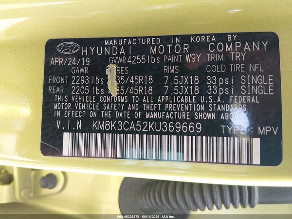 2019 HYUNDAI KONA LIMITED