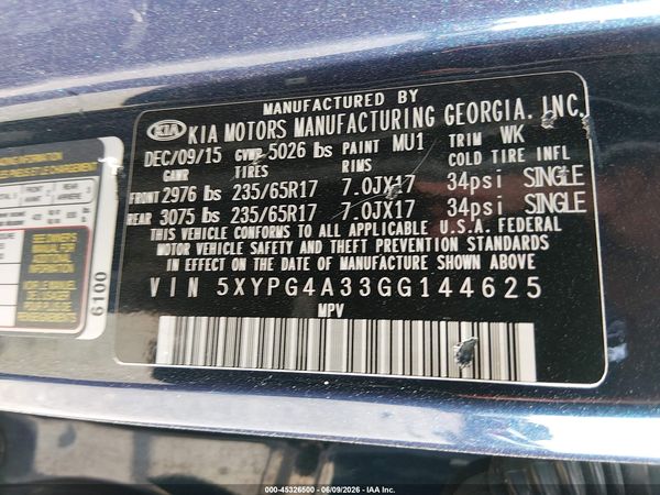 2016 KIA SORENTO 2.4L LX