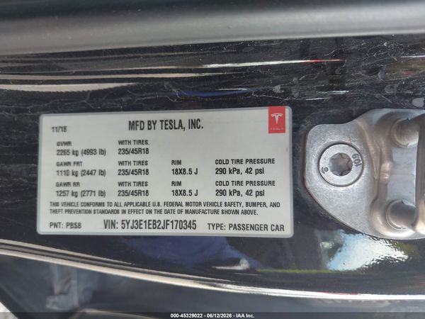 2018 TESLA MODEL 3 LONG RANGE/PERFORMANCE