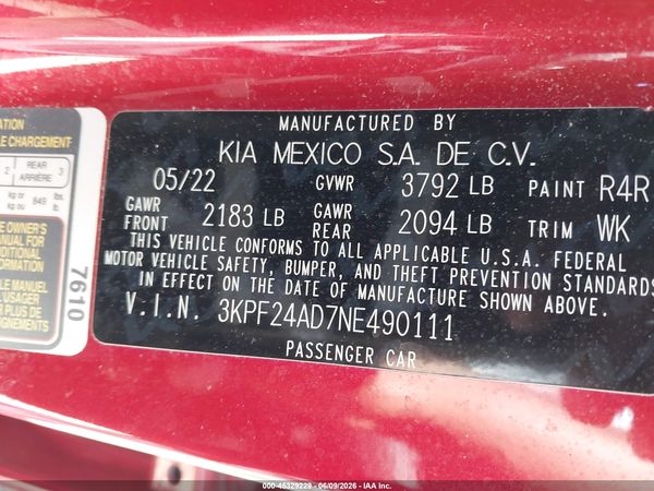 2022 KIA FORTE LXS