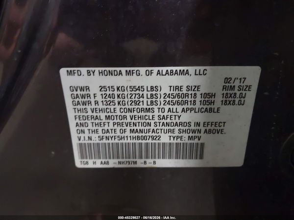 2017 HONDA PILOT LX
