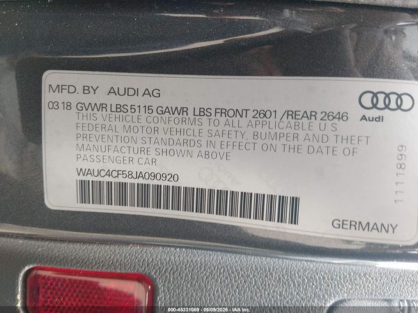 2018 AUDI S5 3.0T PREMIUM PLUS