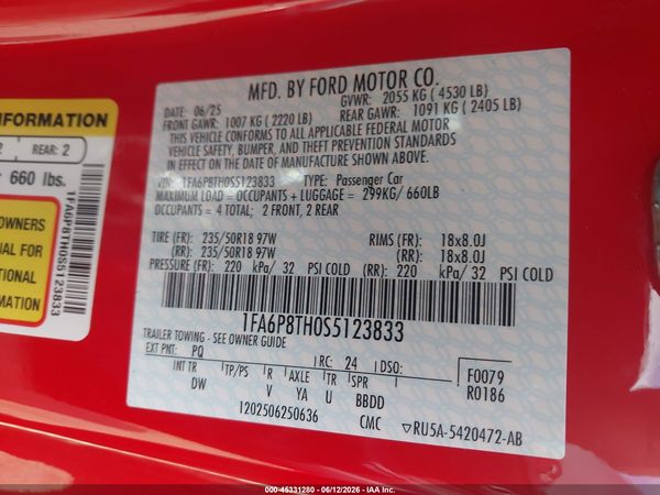 2025 FORD MUSTANG ECOBOOST FASTBACK