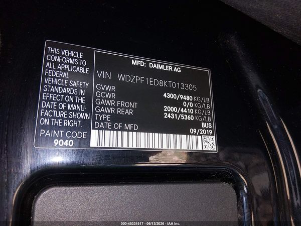 2019 MERCEDES-BENZ SPRINTER 2500 HIGH ROOF I4
