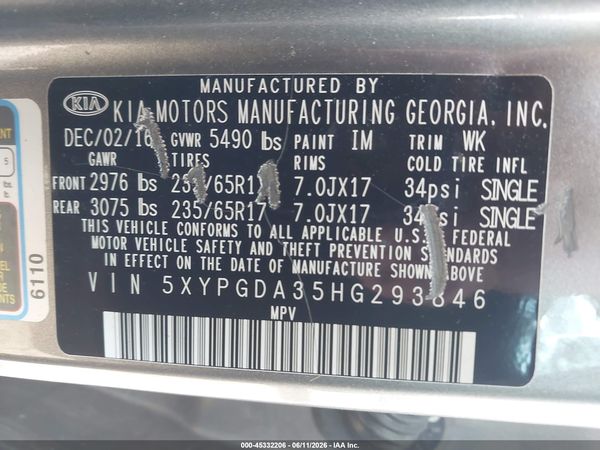 2017 KIA SORENTO 2.4L LX