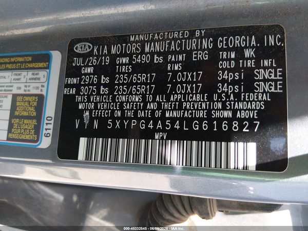 2020 KIA SORENTO 3.3L LX