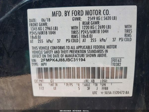 2018 FORD EDGE SEL — I9