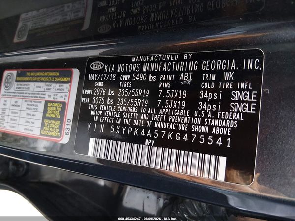 2019 KIA SORENTO 3.3L SXL