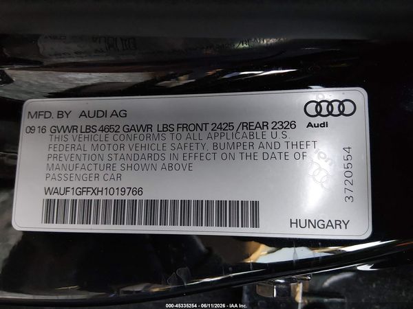 2017 AUDI S3 2.0T PREMIUM PLUS