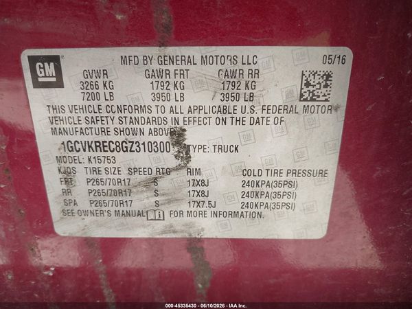 2016 CHEVROLET SILVERADO 1500 LT — I9