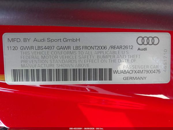 2021 AUDI R8 SPYDER V10 RWD S TRONIC