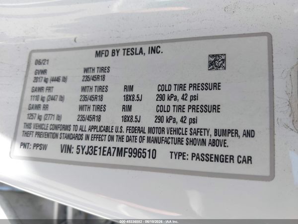 2021 TESLA MODEL 3