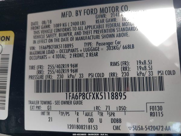 2019 FORD MUSTANG GT