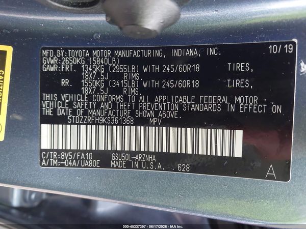 2019 TOYOTA HIGHLANDER LE PLUS