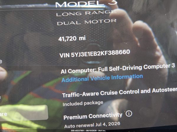 2019 TESLA MODEL 3 LONG RANGE/PERFORMANCE