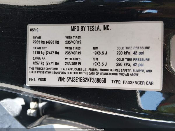 2019 TESLA MODEL 3 LONG RANGE/PERFORMANCE