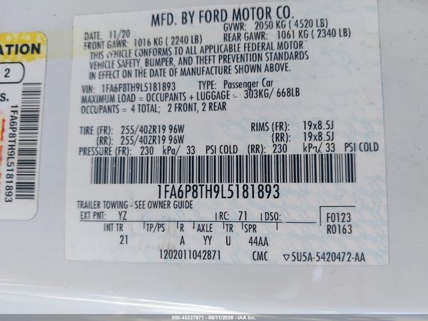 2020 FORD MUSTANG ECOBOOST FASTBACK
