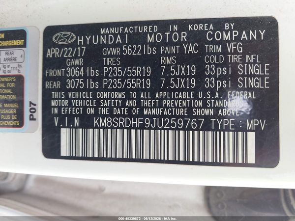 2018 HYUNDAI SANTA FE LIMITED ULTIMATE