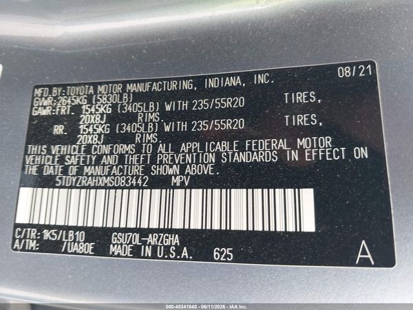 2021 TOYOTA HIGHLANDER LIMITED