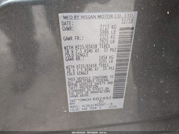 2019 NISSAN PATHFINDER SL — I9