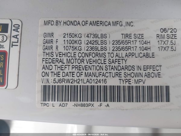 2020 HONDA CR-V AWD LX