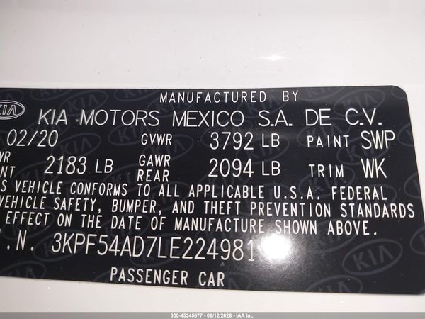 2020 KIA FORTE EX