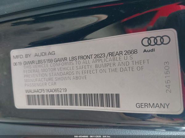 2019 AUDI S5 3.0T PREMIUM