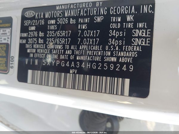 2017 KIA SORENTO 2.4L LX