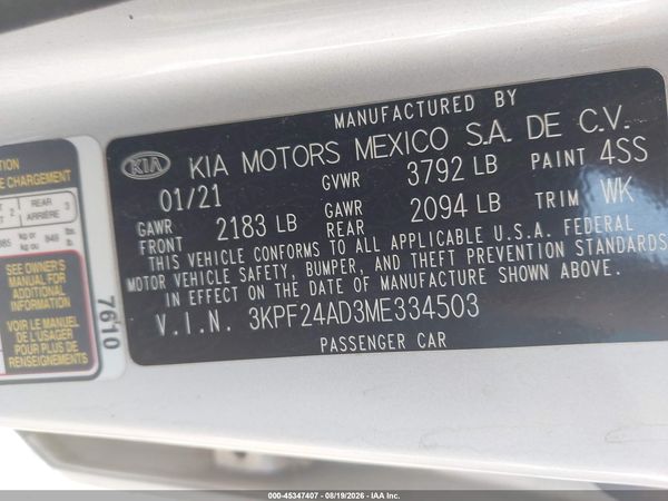 2021 KIA FORTE LXS