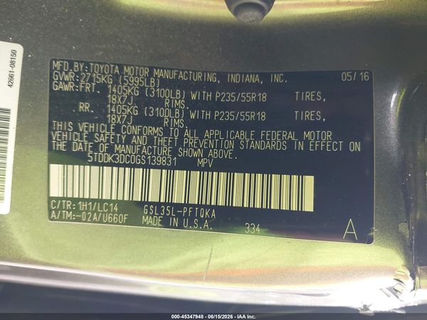 2016 TOYOTA SIENNA XLE