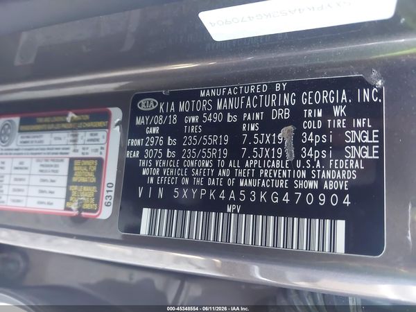2019 KIA SORENTO 3.3L SX