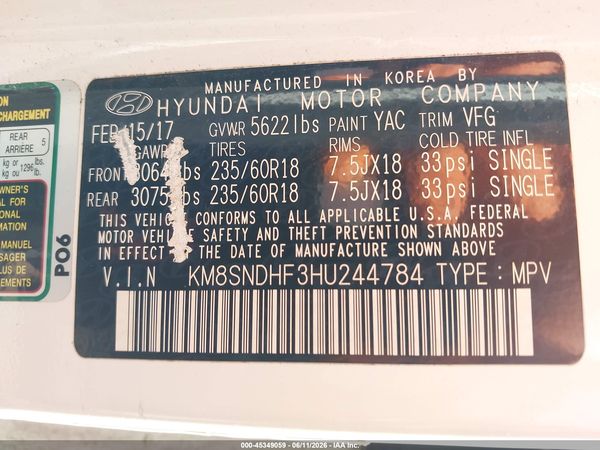 2017 HYUNDAI SANTA FE SE
