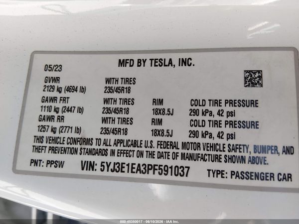 2023 TESLA MODEL 3 REAR-WHEEL DRIVE