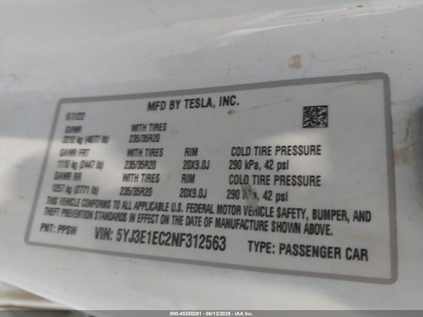 2022 TESLA MODEL 3