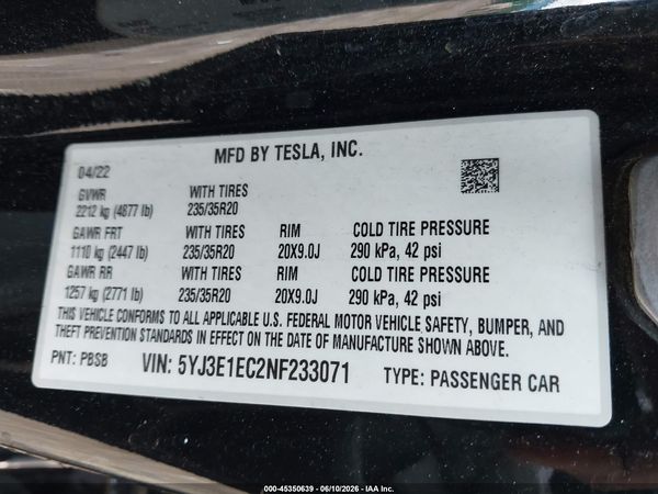 2022 TESLA MODEL 3