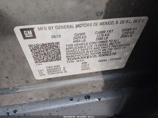 2020 CHEVROLET EQUINOX FWD LT 1.5L TURBO — I9