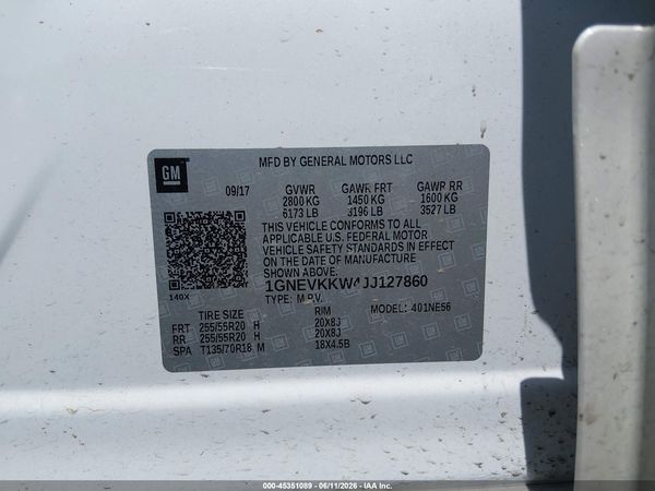 2018 CHEVROLET TRAVERSE HIGH COUNTRY — I9