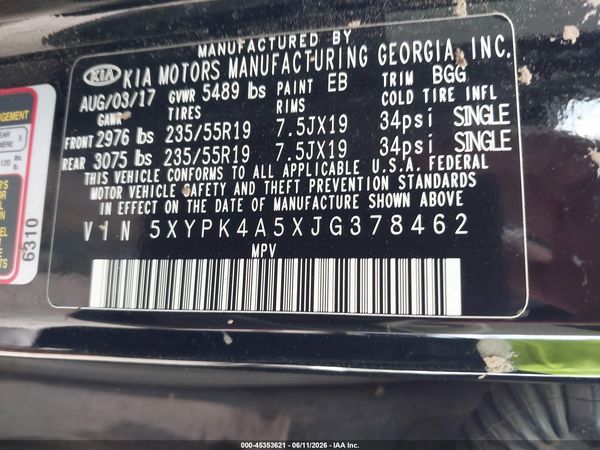 2018 KIA SORENTO 3.3L SX