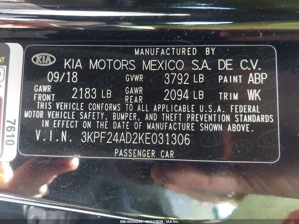 2019 KIA FORTE LXS