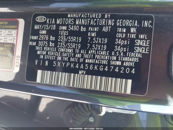 2019 KIA SORENTO 3.3L SXL