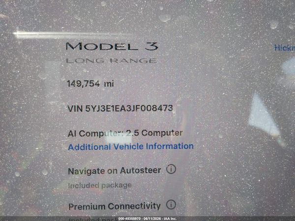 2018 TESLA MODEL 3 LONG RANGE/MID RANGE