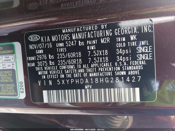2017 KIA SORENTO 2.0T EX