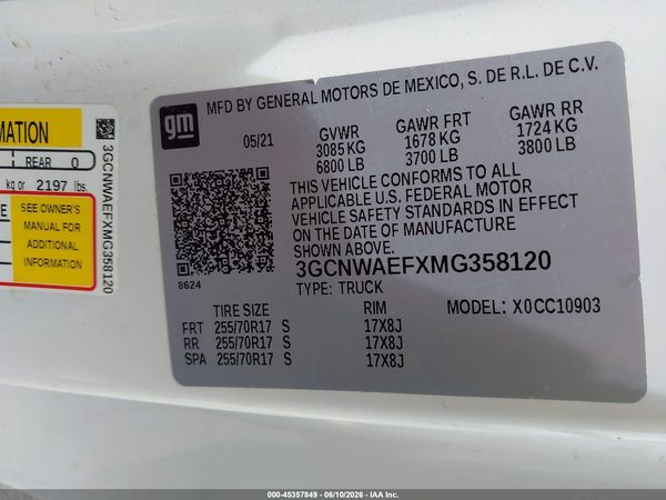 2021 CHEVROLET SILVERADO 1500 2WD  LONG BED WT — I9