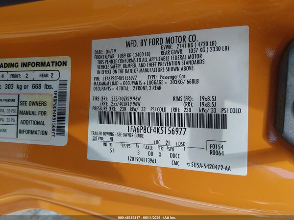 2019 FORD MUSTANG GT PREMIUM