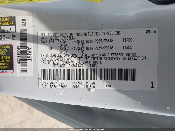 2016 TOYOTA TUNDRA SR5 5.7L V8